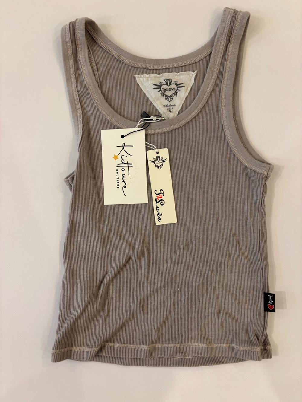 T2Love Ribbed Bandeau Tank in Taupe Grey